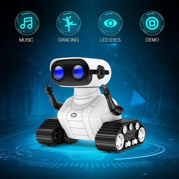 Robot Enfants Rechargeable, Jouet télécommandé avec yeux LED, Musique